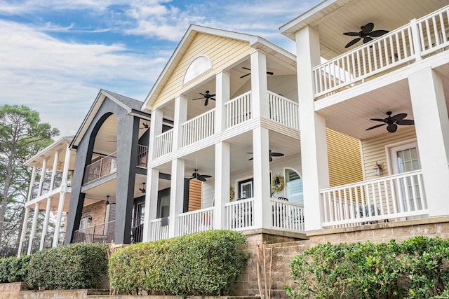 view of property exterior featuring ceiling fan