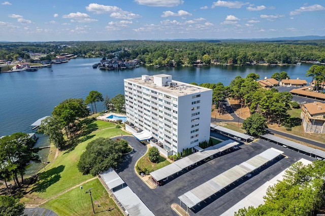 aerial view with a water view