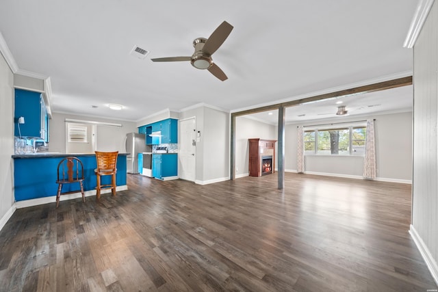 1204 Marion Anderson Rd, Hot Springs, AR 71913 - unfurnished living room with visible vents, crown molding, and ceiling fan