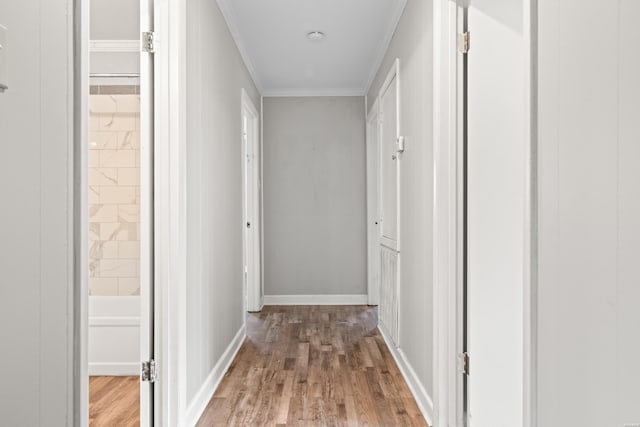 1204 Marion Anderson Rd, Hot Springs, AR 71913 - hallway featuring baseboards, ornamental molding, and wood finished floors