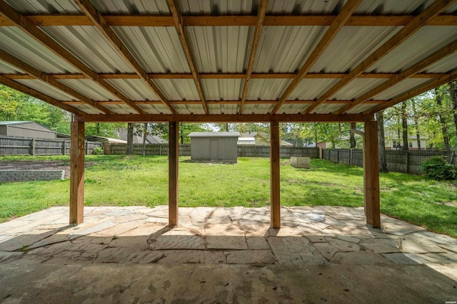 1204 Marion Anderson Rd, Hot Springs, AR 71913 - view of patio with a fenced backyard, an outbuilding, and a storage unit