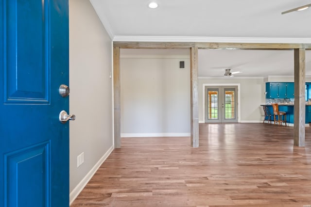 1204 Marion Anderson Rd, Hot Springs, AR 71913 - entryway featuring crown molding, wood finished floors, baseboards, and a ceiling fan