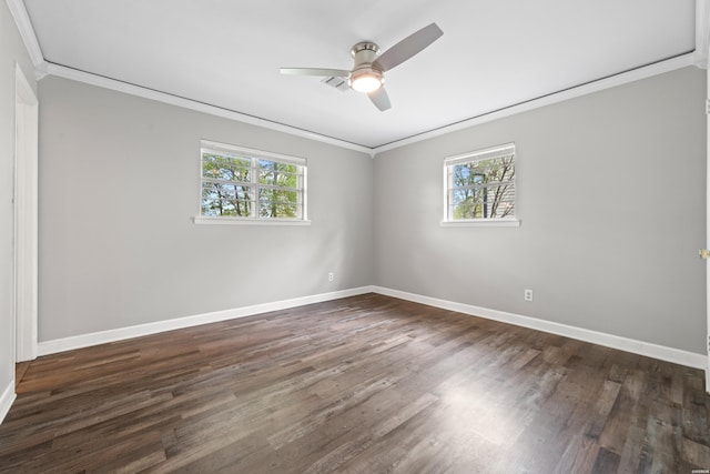 1204 Marion Anderson Rd, Hot Springs, AR 71913 - unfurnished room featuring ceiling fan, baseboards, ornamental molding, and dark wood-style flooring