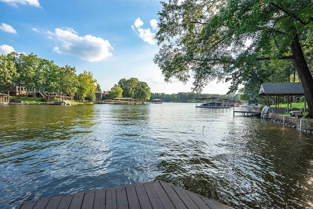 dock area with a water view