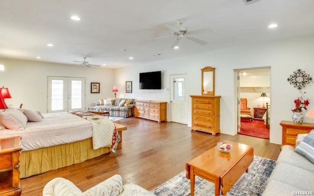133 Treasure Isle Rd, Hot Springs, AR 71913 - bedroom with recessed lighting, wood finished floors, visible vents, french doors, and ceiling fan