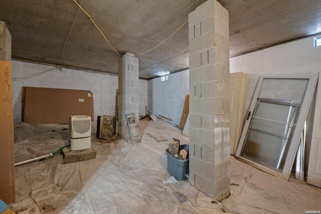 unfinished below grade area with concrete block wall