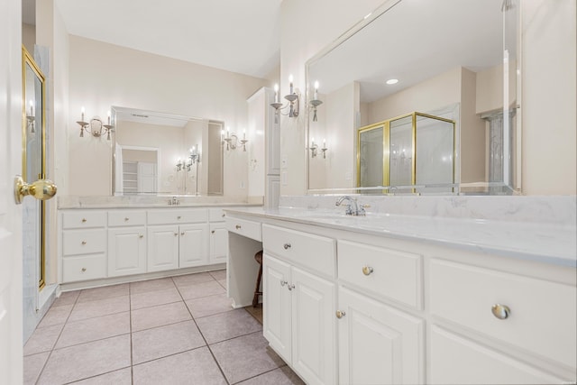 518 Amity Rd Unit E4, Hot Springs, AR 71913 - bathroom with a shower stall, tile patterned flooring, and vanity