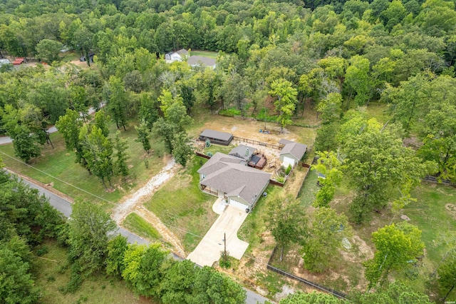 drone / aerial view with a forest view