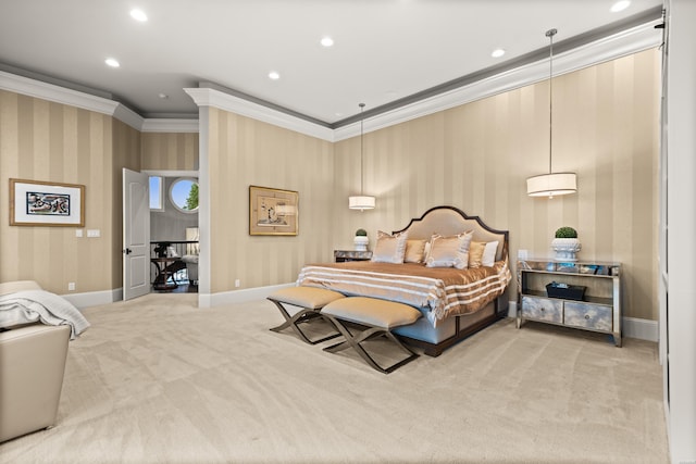 148 Catalina Cir, Hot Springs, AR 71913 - carpeted bedroom with ornamental molding, wallpapered walls, recessed lighting, and baseboards