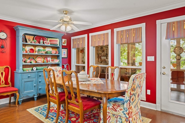 120 Southview Cir, Hot Springs, AR 71913 - dining area featuring ceiling fan, wood finished floors, and crown molding
