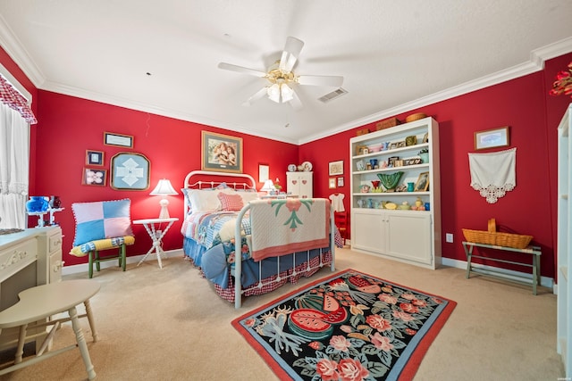 120 Southview Cir, Hot Springs, AR 71913 - bedroom featuring carpet floors, ornamental molding, and a ceiling fan