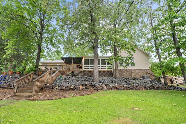 120 Southview Cir, Hot Springs, AR 71913 - view of grassy yard featuring a sunroom and stairway