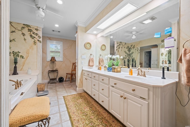 120 Southview Cir, Hot Springs, AR 71913 - bathroom with ceiling fan, ornamental molding, double vanity, a bath, and recessed lighting