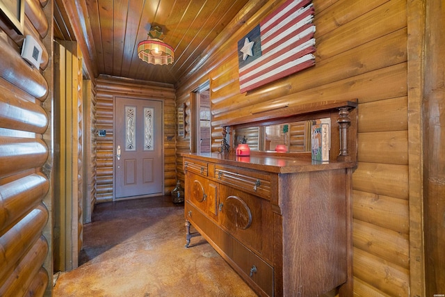 foyer featuring wood ceiling