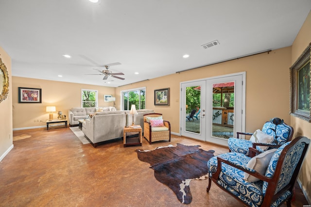 110 Spurwink Ln, Hot Springs, AR 71913 - living area with baseboards, recessed lighting, french doors, and ceiling fan