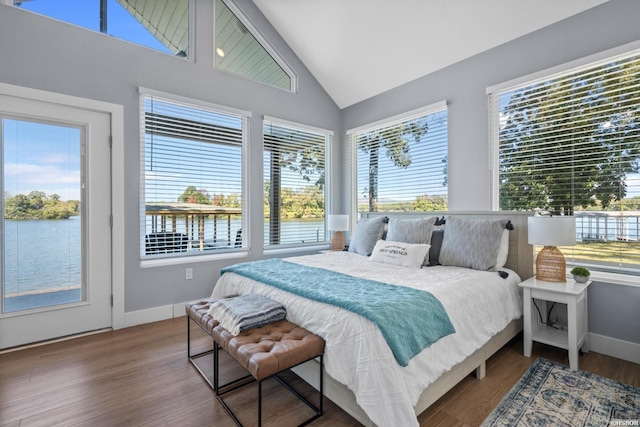 119 Windy Pt Unit 121Windy, Point, Hot Springs, AR 71913 - bedroom featuring access to outside, a water view, wood finished floors, and baseboards