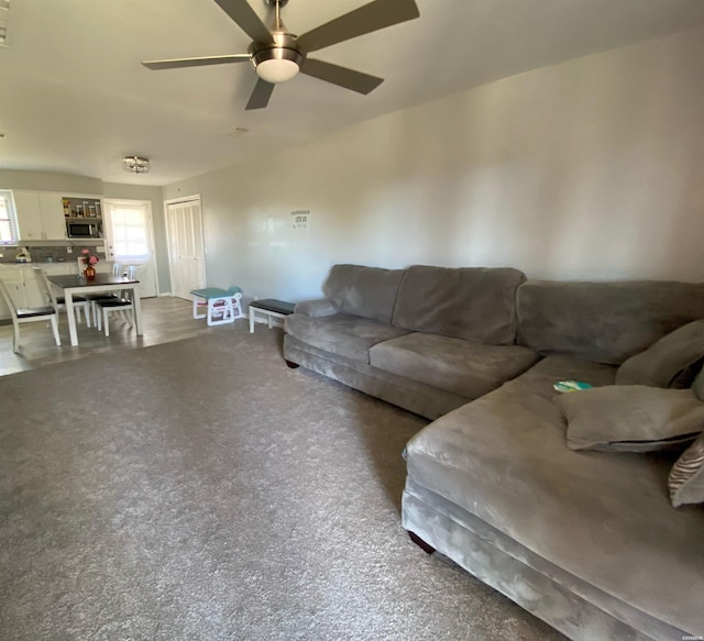 living area with a ceiling fan