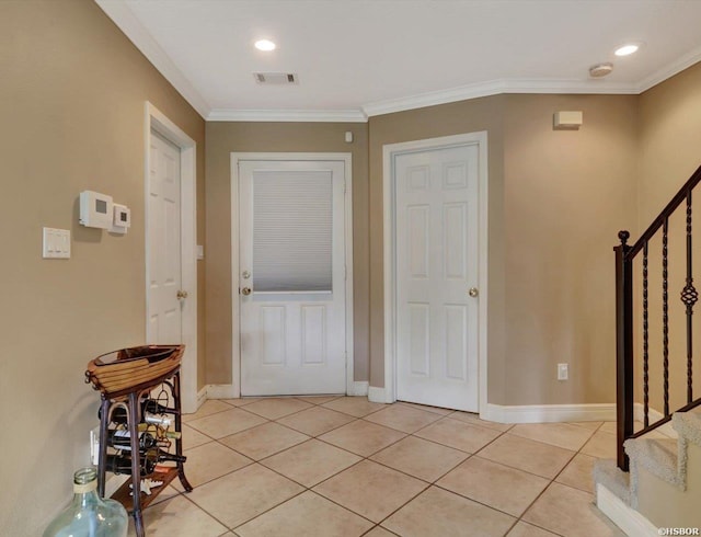 182 Villa Pointe Pt Unit B, Hot Springs, AR 71913 - foyer entrance featuring stairs, light tile patterned floors, crown molding, and recessed lighting