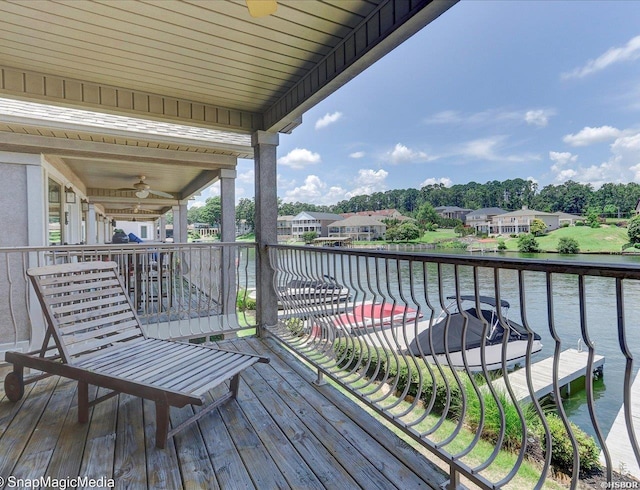 182 Villa Pointe Pt Unit B, Hot Springs, AR 71913 - deck with a water view, a residential view, and ceiling fan
