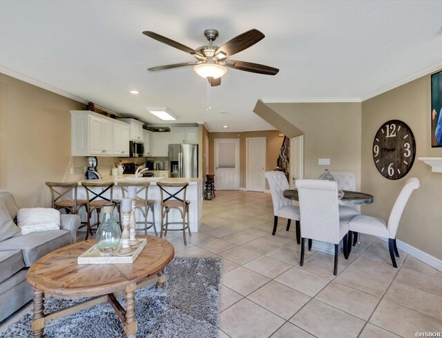 182 Villa Pointe Pt Unit B, Hot Springs, AR 71913 - living room featuring ceiling fan, ornamental molding, light tile patterned floors, and recessed lighting