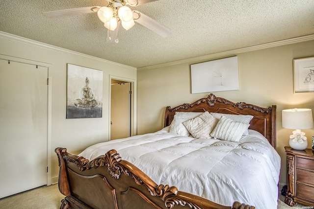 208 Daffodil St Unit D-1, Hot Springs, AR 71913 - bedroom featuring light carpet, ceiling fan, ornamental molding, and a textured ceiling
