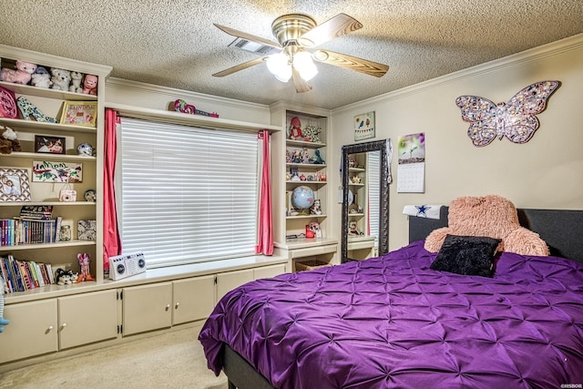 208 Daffodil St Unit D-1, Hot Springs, AR 71913 - bedroom with a textured ceiling, light carpet, visible vents, and crown molding