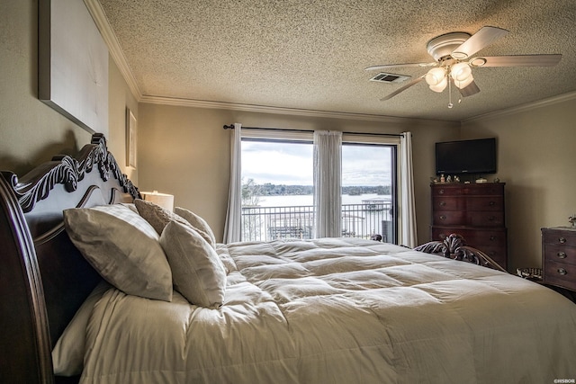 208 Daffodil St Unit D-1, Hot Springs, AR 71913 - bedroom featuring access to outside, a textured ceiling, visible vents, and crown molding