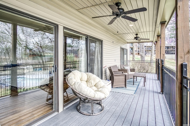 208 Daffodil St Unit D-1, Hot Springs, AR 71913 - sunroom featuring a ceiling fan and wood ceiling