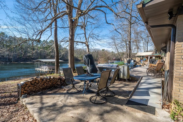 view of patio / terrace featuring a water view