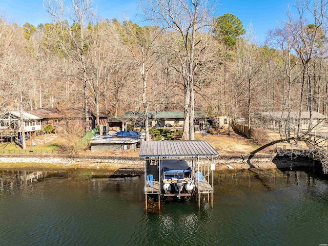 dock area featuring a water view and boat lift