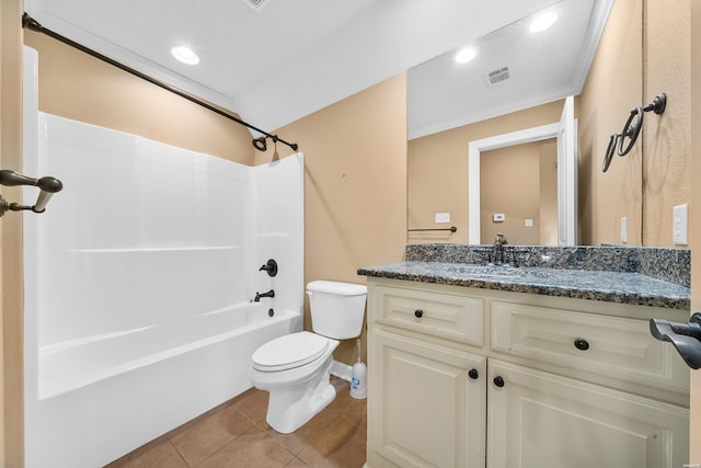121 Gardens Gate Dr, Hot Springs, AR 71913 - bathroom featuring toilet, visible vents, tile patterned flooring, vanity, and shower / bathing tub combination
