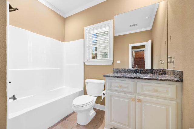121 Gardens Gate Dr, Hot Springs, AR 71913 - full bathroom featuring tile patterned floors, toilet, visible vents, and ornamental molding