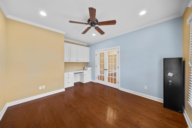 121 Gardens Gate Dr, Hot Springs, AR 71913 - interior space with built in desk, dark wood-style flooring, baseboards, and ceiling fan