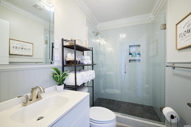 210 Aberina St Unit C-5, Hot Springs, AR 71913 - bathroom featuring crown molding, a stall shower, and vanity