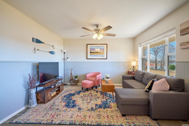 210 Aberina St Unit C-5, Hot Springs, AR 71913 - living room featuring a ceiling fan and wainscoting