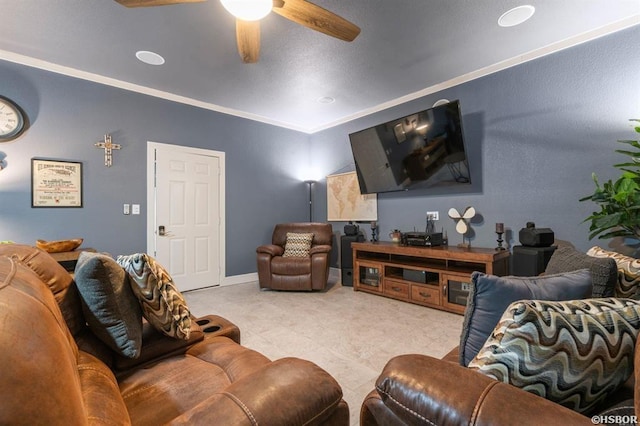 living room featuring ceiling fan