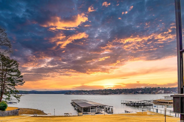 property view of water featuring a boat dock