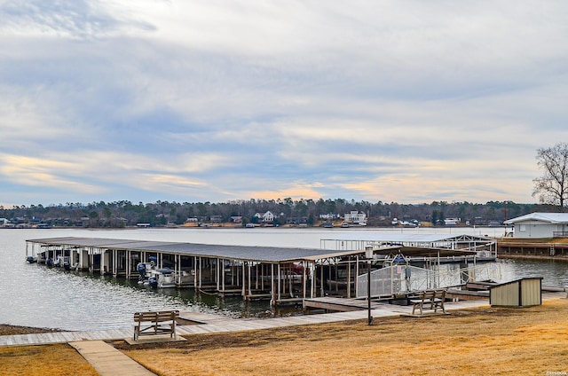 dock area featuring a water view