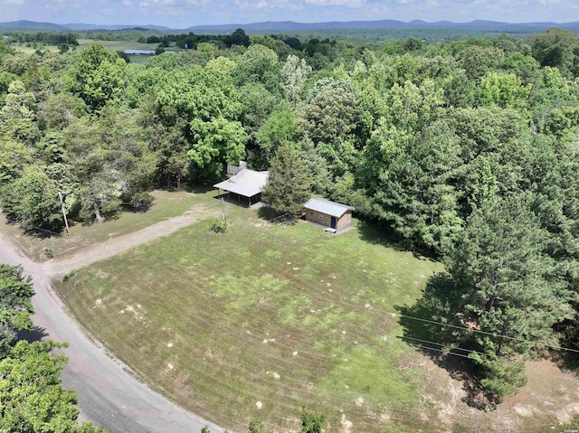 bird's eye view with a mountain view and a forest view