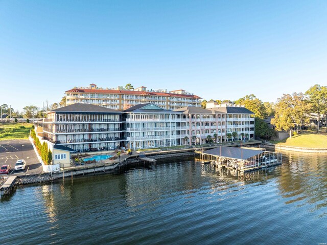 dock area featuring a water view