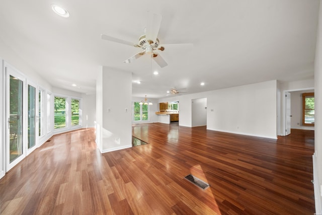 512 Beachview Cir, Hot Springs, AR 71913 - unfurnished living room with ceiling fan, plenty of natural light, recessed lighting, and wood finished floors
