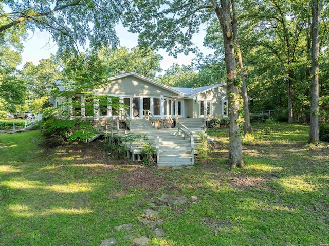 512 Beachview Cir, Hot Springs, AR 71913 - rear view of house featuring stairway, a yard, and a deck