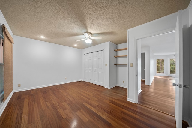 512 Beachview Cir, Hot Springs, AR 71913 - unfurnished bedroom featuring a textured ceiling, dark wood-style floors, ceiling fan, a closet, and recessed lighting