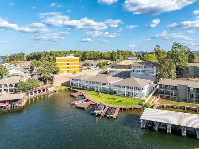 aerial view with a water view and a residential view