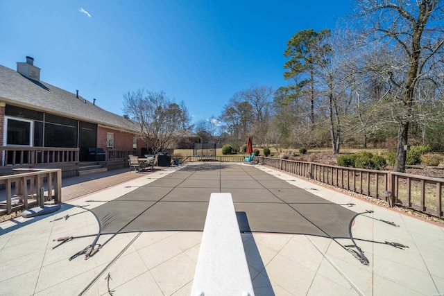 126 Bay Ridge Loop, Hot Springs, AR 71901 - view of pool featuring fence, a diving board, a patio, and a fenced in pool