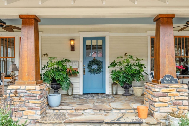 entrance to property featuring a porch