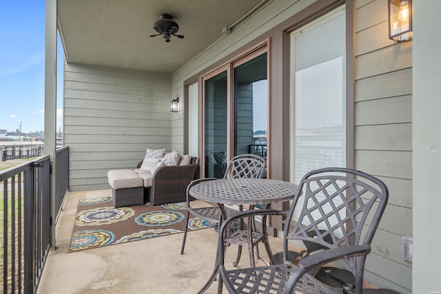 balcony with ceiling fan