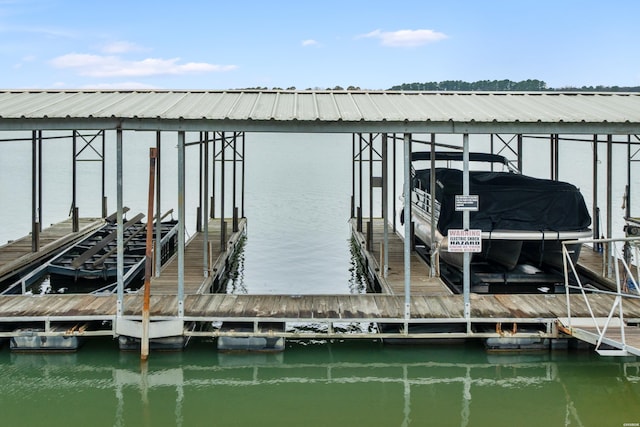 view of dock featuring a water view and boat lift