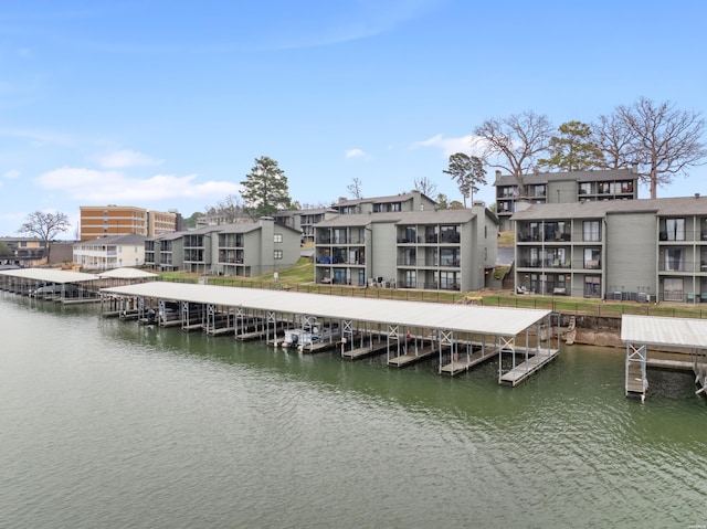 view of dock with a water view