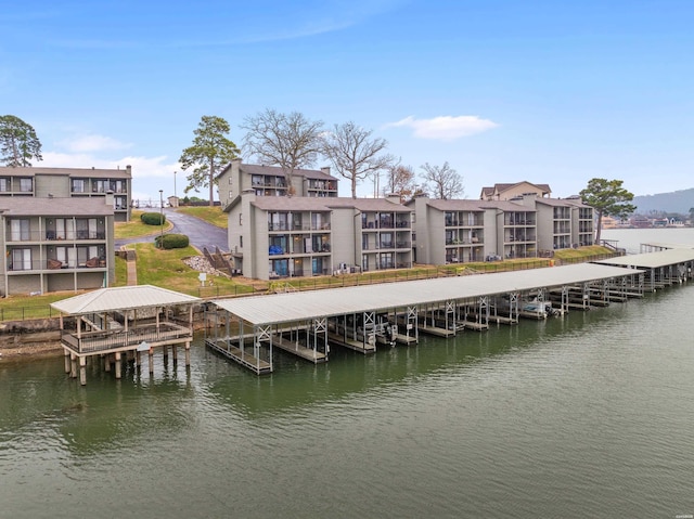 dock area with a water view